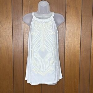 INC International Top M White Embroidered Halter Tank Boho‎ Y2K Coastal Festival